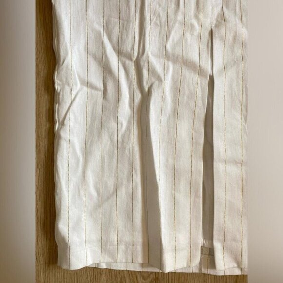 Coastal Chic Rachel Zoe Mid-Length Skirt White Gold Striped Linen - Picture 6 of 13